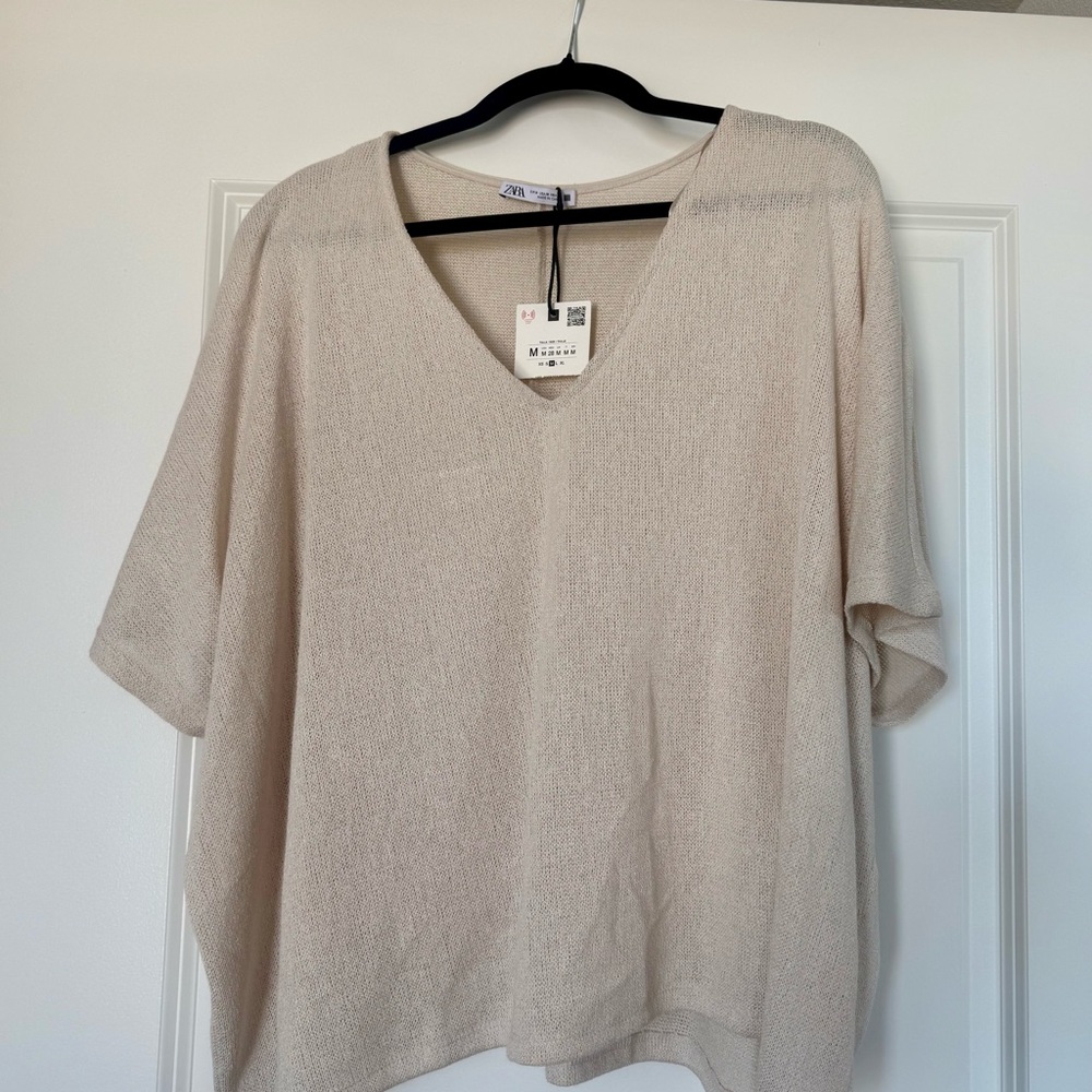 Zara Cream V-Neck Blouse